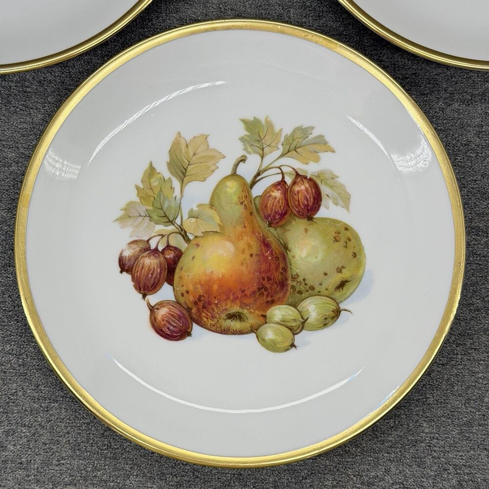3pc Vintage Bareuther Fruit Harvest Plates Porcelain Gold Trim Bavaria Germany - Picture 7 of 12